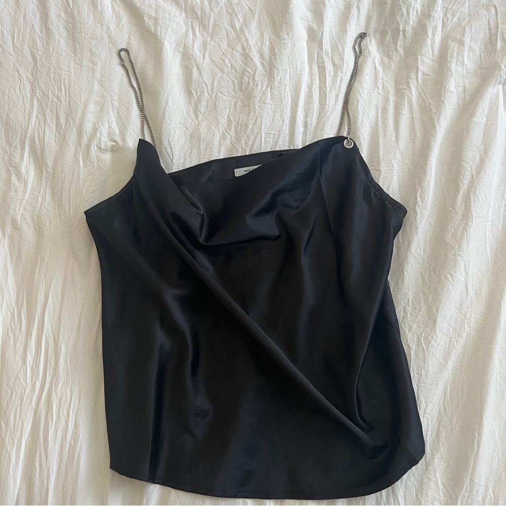 UO loose satin top with chain straps